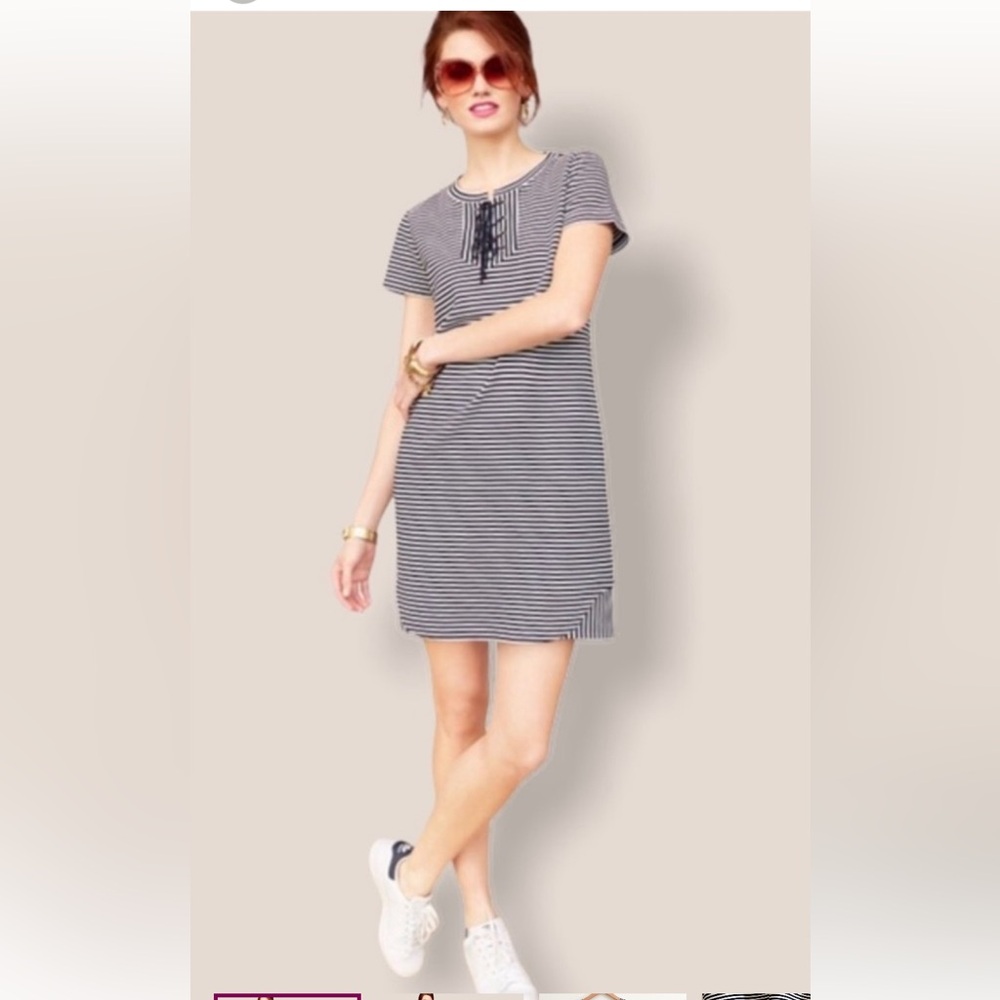 Cabi Nautical Striped Coastal Mini Dress Size S Lace-Up Front